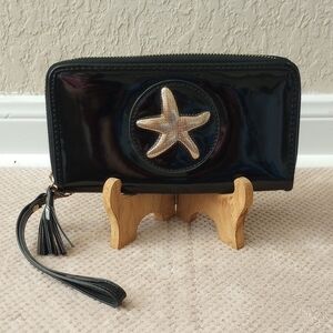 Black Wristlet Wallet with Starfish Accent